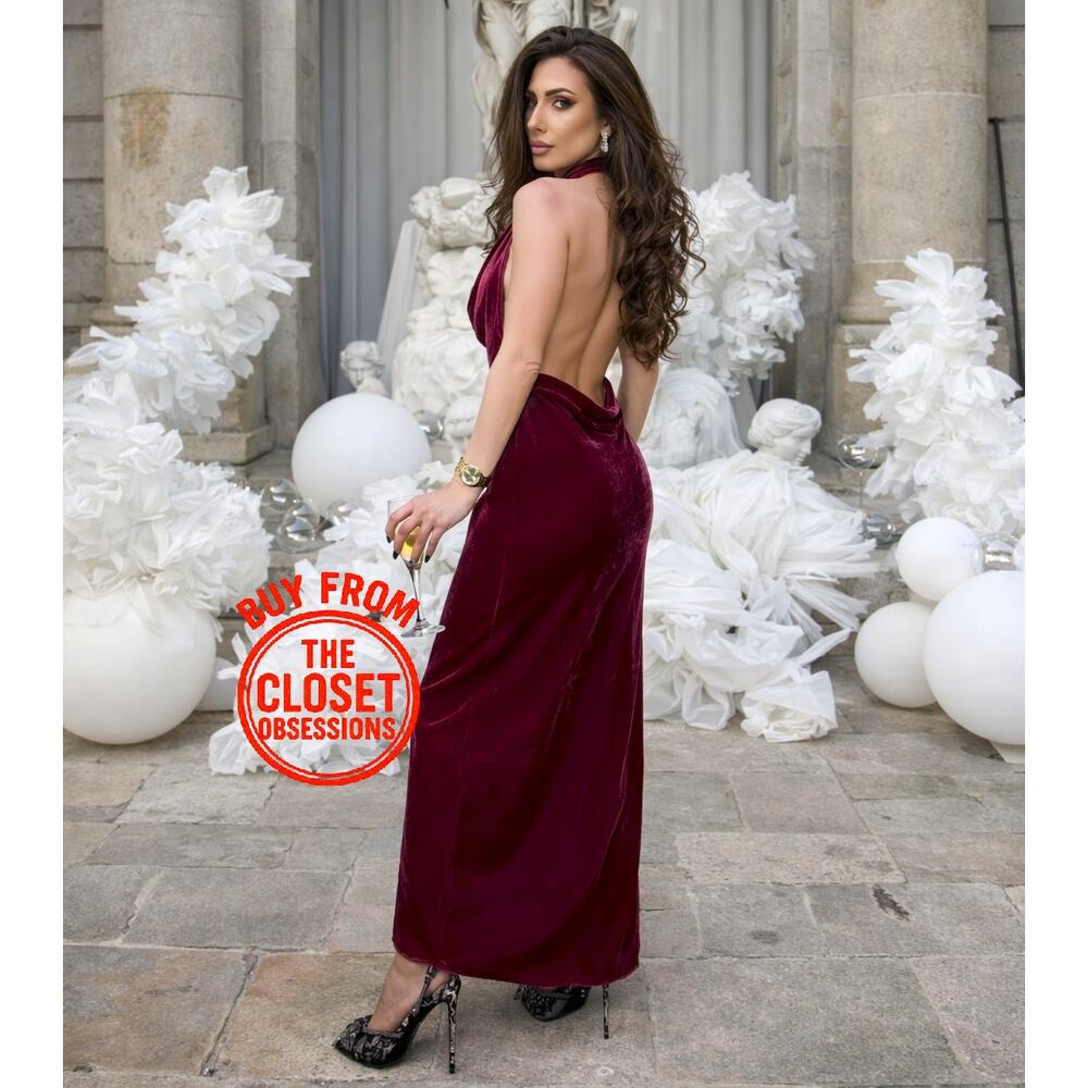 Zara NWT Raspberry Velvet Halter Open Back Maxi Dress M - Picture 6 of 16